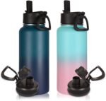 Volhoply 32 oz Water Bottles Bulk 2 Pack with Straw Lid & Spout Lid,Insulated Sports Water Bottle,Double Wall Vacuum Stainless Steel Cups,Leakproof Wide Mouth Metal Flask for Travel(Assorted,2) - Image 2