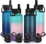 Volhoply 32 oz Water Bottles Bulk 4 Pack with Straw Lid & Spout Lid,Insulated Sports Water Bottle,Double Wall Vacuum Stainless Steel Cups,Leakproof Wide Mouth Metal Flask for Travel(Assorted,4) - Image 2