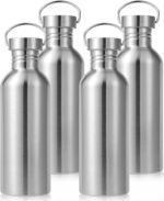 Volhoply 32oz Uninsulated Single Walled Water Bottle 4 Pack, Stainless Steel Reusable Water Bottles with Handle, BPA Free & Plastic Free 18/8 304 Metal Water Bottles for Camping, Hikers, Cyclists - Image 2