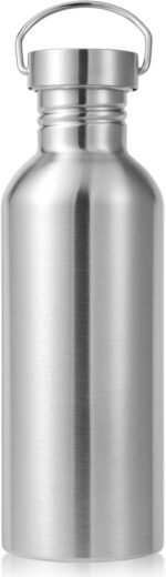 Volhoply 32oz Uninsulated Single Walled Water Bottle, Stainless Steel Reusable Water Bottles with Handle, BPA Free & Plastic Free 18/8 304 Metal Water Bottles for Camping, Hikers, Cyclists - Image 2