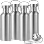 Volhoply 32oz Uninsulated Single Walled Water Bottles 4 Pack, Stainless Steel Sports Water Bottle with Handle & Carabiner, BPA Free Lightweight Water Bottles for Hiking, Biking, Running（Sliver,4） - Image 2