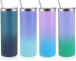 Volhoply 4 Pack Skinny Tumblers with Lid and Straw, 20oz Stainless Steel Straight Tumbler Bulk, Vacuum Insulated Coffee Mug for Home, Office, Travel, DIY (Mix Color,4 Pack) - Image 2