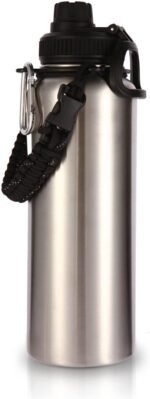 Volhoply 40 oz Insulated Water Bottles Paracord Handle, Stainless Steel Bottle with Spout Lid, Double Walled Metal Travel Water Cups with Wide Mouth, Reusable Water jug for Adults (Silver,1 Set) - Image 2