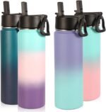 Volhoply Insulated Water Bottles with Straw Bulk 4 Pack, 22 oz Stainless Steel Sports Bottle with Lid,Metal Travel Water Cups with Wide Mouth, Reusable Cold Water Flask for Hiking(Assorted,4 Set) - Image 2