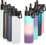 Volhoply Insulated Water Bottles with Straw Bulk 8 Pack,22 oz Stainless Steel Sports Bottle with Handle,Double Walled Vacuum Water Cups with Wide Mouth,Reusable Cold Water Flask(Eight Color,8 Set) - Image 2