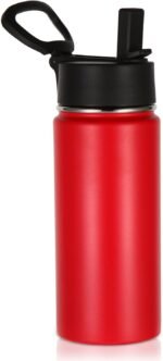 Volhoply Kids Insulated Water Bottle with Straw,16oz Stainless Steel Cold Water Bottles for School,BPA-Free Metal Wide Mouth Cups with Handle Lid,Reusable Double Wall Vacuum Sport Flask(Red,1) - Image 2