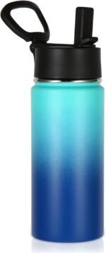 Volhoply Kids Insulated Water Bottle with Straw,16oz Stainless Steel Cold Water Bottles for School,BPA-Free Metal Wide Mouth Cups with Handle,Reusable Double Wall Vacuum Sport Flask(Green Blue,1) - Image 2