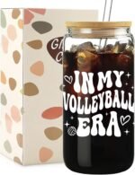 Volleyball Gifts for Teen Girls - Cute Glass Cups with Lids and Straws, In My Volleyball Era Accessories Stuff Things Water Bottle for Women Team, Iced Coffee Cup, 16 oz Visit the Store - Image 2