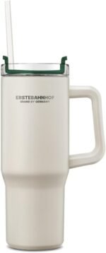 WAGENSTEIGER ERSTEBAHNHOF Alpine Insulated Tumbler Ceramic-Coated Travel Mug with Handle, Twist Lid, and Reusable Straw – Double-Wall Vacuum, Leakproof, Eco-Friendly Smoothie & Coffee Cup (Cream) - Image 2
