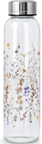 WENLIM Clear Water Bottle 16 oz BPA Free Glass Drinking Bottle for Juice with Stainless Steel Lid and Neoprene Sleeve (16 ounce, Flourishing Flowers) - Image 2