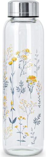 WENLIM Clear Water Bottle 16 oz BPA Free Glass Drinking Bottle for Juice with Stainless Steel Lid and Neoprene Sleeve (16 ounce, Scattered Flowers) - Image 2