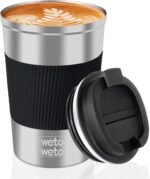 WETOWETO 12 oz Stainless Steel Insulated Tumbler, Travel Coffee Mug, Insulated Coffee Mug with Lid, Spill Proof Coffee Cup, Portable Thermal Mug, Reusable Cup for Hot and Cold (Stainless Steel) - Image 2