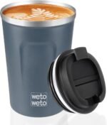 WETOWETO 12oz Reusable Coffee Cup, Coffee Travel Mug with Lid, Spill Proof Thermal Mug, Double-Walled Insulated Cup, Stainless Steel Portable Cup for Hot and Cold Drinks(Blue) - Image 2