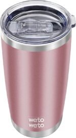 WETOWETO 20oz Insulated Stainless Steel Tumbler, Double Wall Vacuum Travel Coffee Mug, Powder Coated Tumbler Cup (Rose Gold,1) - Image 2