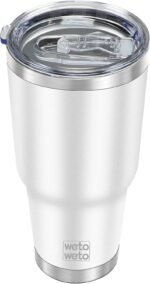 WETOWETO 30oz Tumbler, Stainless Steel Vacuum Insulated Water Coffee Tumbler Cup, Double Wall Powder Coated Spill-Proof Travel Mug Thermal Cup for Home Outdoor (White, 1 Pack) - Image 2
