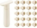 WOTOR Wine Saver Vacuum Pump with 20 Stoppers, Wine Stopper & Preserver, Reusable Bottle Sealer Keeps Fresh, Ideal Accessories Gift, Flat Handle (Cream) - Image 2