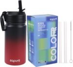 Water Bottle, 12 oz Water Bottles with Straw and Stickers, Stainless Steel Vacuum Double Wall Insulated cup,Water Bottle for School, Gifts for Girls (12OZ BLACK RED) - Image 2