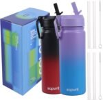 Water Bottle, 16 oz Water Bottles with Straw and Stickers, Stainless Steel Vacuum Double Wall Insulated cup,Water Bottle for School, Gifts for Girls (16OZ BLACK RED+16OZ PURPLR BLUE) - Image 2