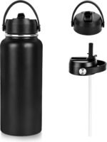 Water Bottle Insulated Water Bottle Cycling Bottles, Outdoor Stainless Steel Water Bottles Leak Proof & Non-BPA Sports Water Bottle with 2 Lids (Straw and Spout Lid) - Image 2