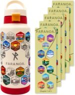 Water Bottle with 55 Waterproof Travel Stickers, 32oz | Lockable Lid & Removable Straw | Leak-Proof & BPA-Free | Double-Wall Vacuum Insulated Stainless Steel Bottle | Countries Engraved, White - Image 2