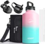 Water Flask with Straw, Wide Mouth Half Gallon Water Bottle with Sleeve, Reusable Leak Proof Large Water Jugs for Drinking, 64 oz Insulated Water Bottle for Gym Camping, Bubble Gum - Image 2