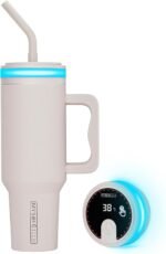 Water Reminder Water Bottle,USB-C Rechargeable,RGB LED Lights Around the Lid,40oz,Insulated Stainless Steel，Ideal Gift for Christmas, Thanksgiving Day (Almond Birch) - Image 2