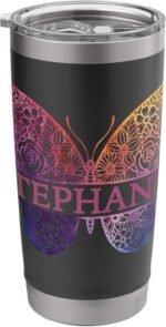 Watercolor Butterfly Travel Mug Personalized Name Stephanie Stainless Steel Insulated Tumbler - Image 2