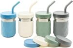 WeeSprout 2-in-1 Drinking Cups for Kids, Durable Stainless Steel Tumbler for Smoothies, Silicone Straws with Stoppers, Premium Plastic Twist Lids, Easy-Grip Sleeves, Set of 4 Dishwasher Safe Kid Cups - Image 2