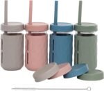 WeeSprout Glass Cups With Lids & Straws, Spill-Resistant Smoothie Cups for Toddlers & Kids, Baby Food Storage & Snack Jars, XL Silicone Straws, Easy-Grip Sleeves, 12 oz, Set of 4 - Image 2