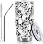 Whaline Halloween Skull Tumbler Stainless Steel Travel Tumbler with Lid Straw and Brush Spooky Coffee Mug Cup for Women Travel Birthday Horror Gift - Image 2