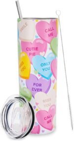 Whaline Valentine's Day Tumbler with Lid and Straw Conversation Heart Stainless Steel Cup Colorful Heart Tumbler Cup Travel Coffee Mug for Holiday Decor Gift Supplies - Image 2