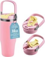 Winscj 32 oz Tumbler with Handle and Flip Straw,Fits in Cup Holder,Leak Proof Stainless Steel Vacuum Water Bottle,Reusable Insulated Stainless Steel,Suitable for Home Gym Trave Easy to Carry(Pink) - Image 2
