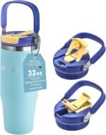 Winscj 32 oz Tumbler with Handle and Flip Straw,Keep Cold or Hot,Fits in Cup Holder,Reusable Leak Proof Stainless Steel Vacuum Water Bottle,Suitable for Home Gym Trave, Easy to Carry (Cyan Blue) - Image 2