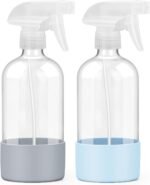 Worldgsb 2 Pack Glass Spray Bottles with Silicone Sleeve, 16 oz Empty Refillable Containers with Adjustable Spray Nozzles, Spray Bottles for Hair, Cleaning Solutions and Plants Blue&Grey - Image 2