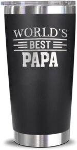 World's Best Papa Tumbler - Best Papa Laser Engraved - Papa Mug - Father's Day Gift - Birthday Gift For Papa - Papa Coffee Mug - Stainless Steel Travel Tumbler 20Oz, Black - Image 2