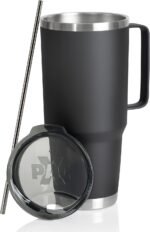 XPAC Double Vacuum Wall Stainless Steel Tumbler with Lid, 44 Ounce, Stainless Steel With Handle and Metal Straw, Black - Image 2