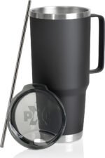 XPAC Double Vacuum Wall Stainless Steel Tumbler with Lid, 64 Ounce, With Handle, Black, Fits in a 4" Wide Car Beverage Holder - Image 2