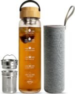 Xaeiglas 32 oz Motivational Glass Water Bottles with Bamboo Lid Straw and Time Marker - Sports Water Bottle for Drinking - Image 2