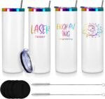 XccMe 20oz Laser Engraving Straight Skinny Tumblers,4PACK Stainless Steel Skinny tumblers with Lids and Straws,Insulated Vacuum and Powder Coated Coffee Mug for Hot and Cold Drinks (White) - Image 2