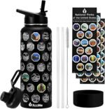 XccMe 40oz National Parks Insulated Stainless Steel Water Bottle with 2 Lids, Straws, Silicone Boot, Waterproof Stickers, Travel Vacuum Sealed Metal Bottle, Leak Proof (Black) - Image 2