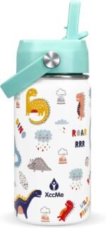 XccMe Dinosaur Kids Water Bottle With Straw Lid,14 oz Stainless Steel Travel Bottle,Double Wall Leak Proof Kids Cup,Insulated Tumbler for Toddlers,Metal Cup for School Boys Girls - Image 2