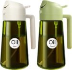 YARRAMATE 2PCS 16oz/470ml Oil Sprayer for Cooking with Stickers, Food-Grade 2 in 1 Olive Oil Dispenser Bottle for Kitchen, Premium Dark Green Glass Oil Bottle for Air Fryer, BBQ (White & Green) - Image 2