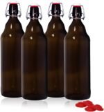 YEBODA 32 oz Amber Glass Beer Bottles for Home Brewing with Flip Caps, Case of 4 - Image 2