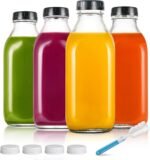 YEBODA 32oz Glass Milk Bottle with Plastic Tamper-proof Caps (4 Pack) Vintage Reusable Dairy Drinking Containers, Glass Bottles for Milk, Juice,Yogurt, Smoothies, Tomato Sauce, Jam, Syrup - Image 2