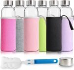 YEBODA Glass Water Bottles 18oz Bottles For Beverage and Juicer Use Stainless Steel Caps - Including Colorful Nylon Protection Sleeve,Pack Of 6 - Image 2
