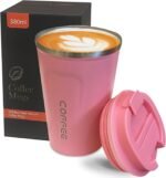 YINBAOGE Insulated Travel Coffee Mug, Spill & Leak Proof, Portable To Go Camping Stainless Steel Coffee Tumbler, Reusable Thermal Coffee Cup with Lid for Hot & Cold Drinks (2nd-Pink, 12 OZ) - Image 2