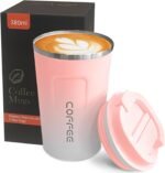 YINBAOGE Insulated Travel Coffee Mug, Spill & Leak Proof, Portable To Go Camping Stainless Steel Coffee Tumbler, Reusable Thermal Coffee Cup with Lid for Hot & Cold Drinks (2nd-Pink White, 12 OZ) - Image 2