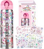 YOFUN Decorate Your Own Water Bottle with 11 Sheets of Unicorn Stickers & Glitter Gems, Craft Kit & Art Kit for Children, Gift for Girls Age 4 5 6 7 8 9 10 Years Old Kids, BPA Free Insulated (Silver) - Image 2