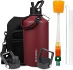 YONICOER Insulated Water Bottle 128oz,Triple Wall Vacuum Stainless Steel(Dishwasher Safe),Leak Proof & Non-BPA,Flask Jug with Paracord Handle & Straw Spout Lids Sports Red - Image 2