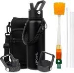 YONICOER Insulated Water Bottle 40oz,Triple Wall Vacuum Stainless Steel(Dishwasher Safe),Leak Proof & Non-BPA,Flask Jug with Paracord Handle & Straw Spout Lids Sports Black - Image 2